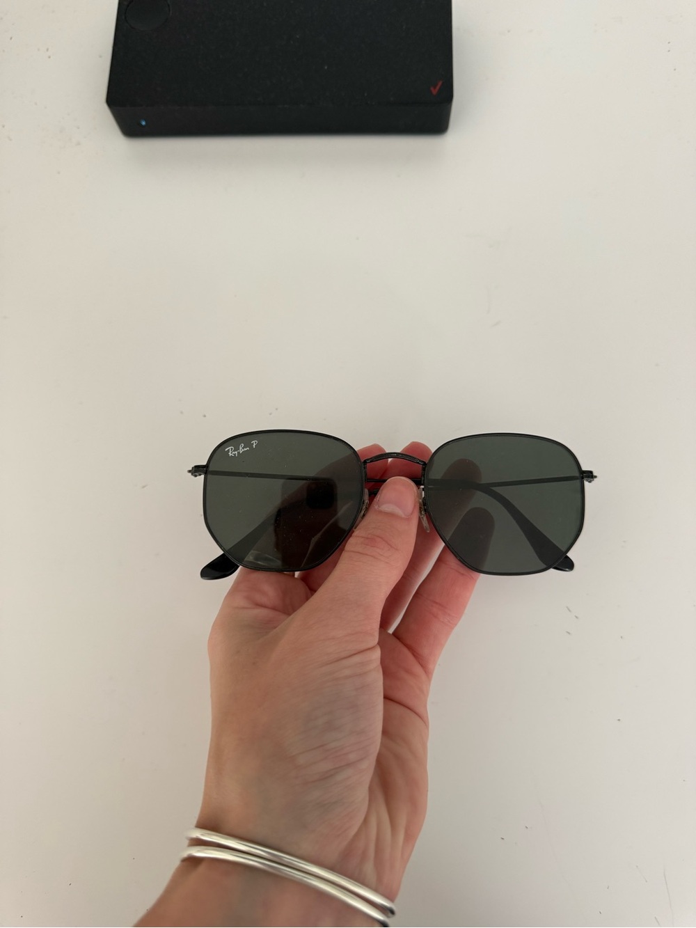 Ray-Ban Black Metal Frame Sunglasses with Dark Green Lenses
